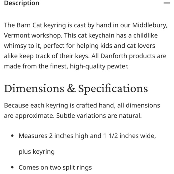 NWT AND BOX Danforth barn cat key chain - Picture 2 of 7